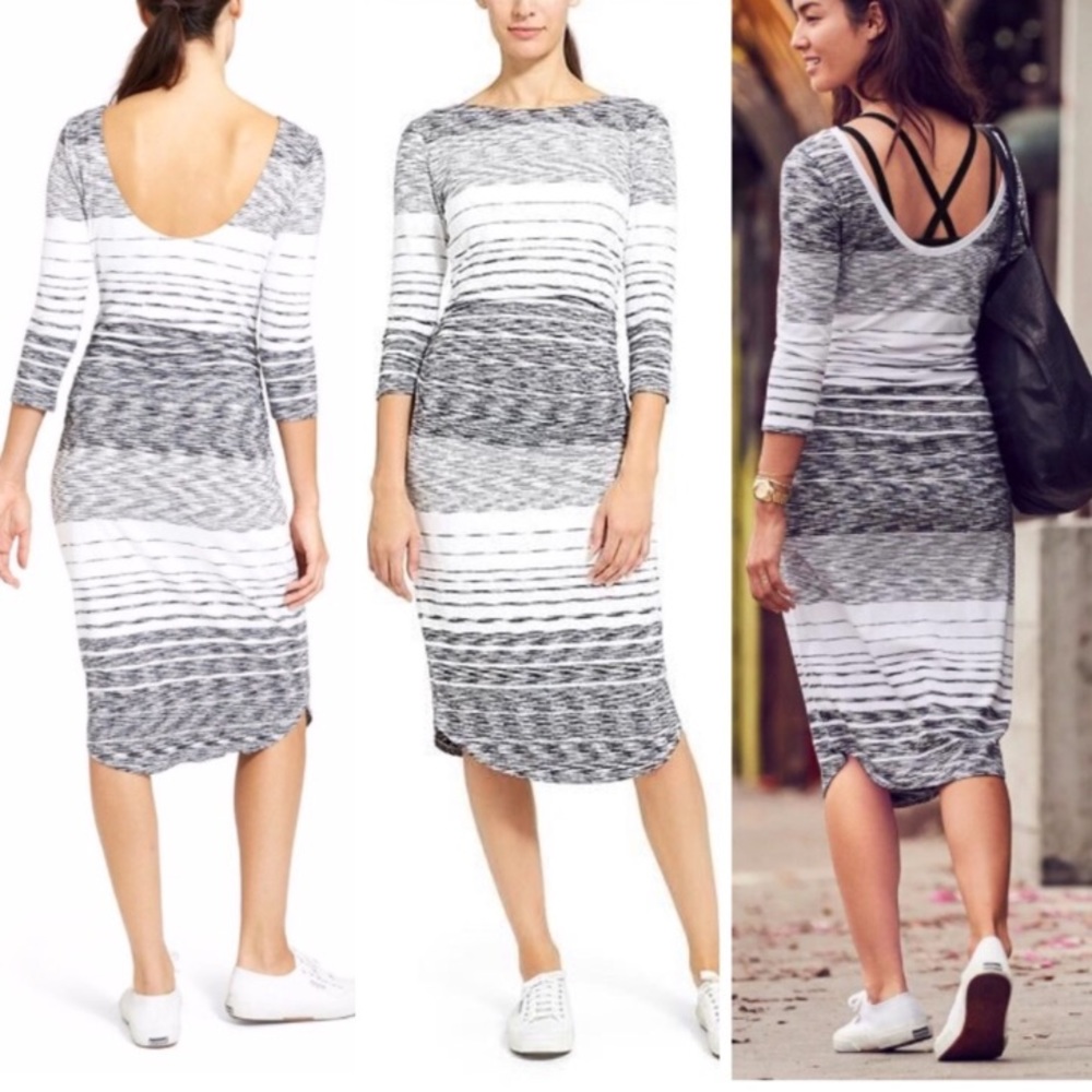 Athleta Stripe Scoop Back Midi Dress